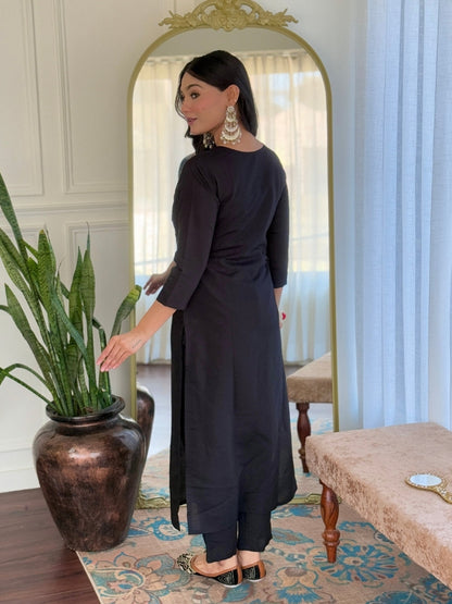 The52 Women Embroidery Work with Viscose Fabric Straight Kurta, Pant and Dupatta Set