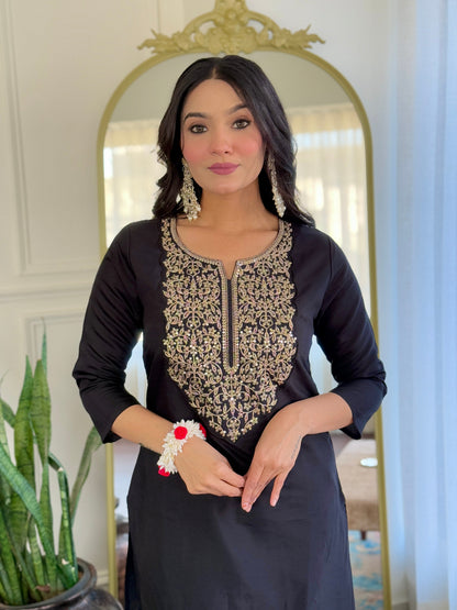 The52 Women Embroidery Work with Viscose Fabric Straight Kurta, Pant and Dupatta Set