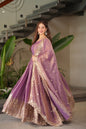 Lorenvalley Fashion Lavender Fendy Satin Embroidery Sequins Work Anarkali Gown with Dupatta