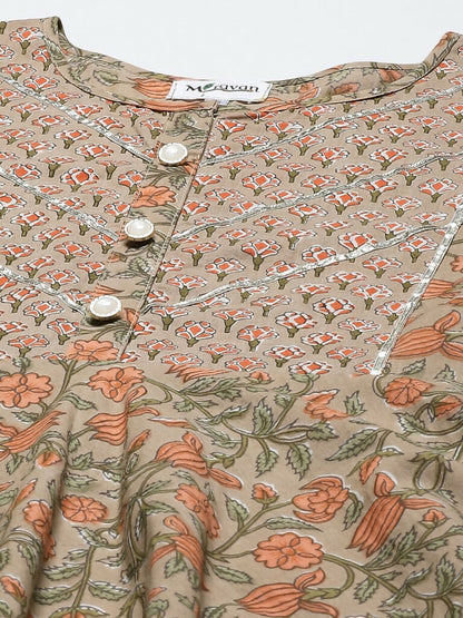 Miravan Women's Cotton Floral Printed Anarkali Kurtas