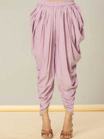 Yufta Purple Cotton Peplum Dhoti Dupatta Set