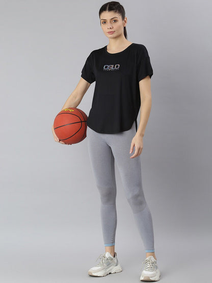 MKH Women Black Typography Extended Sleeves Dri-FIT Sports T-shirt
