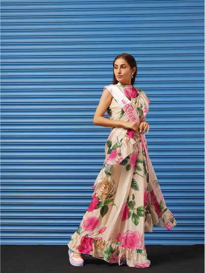 Tikhi Imli Floral Printed Poly Crepe Saree