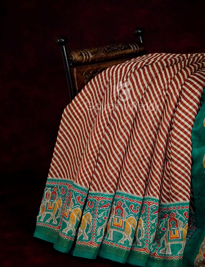 Off-White Red Striped Semi Chanderi Saree By Gayathri Reddy Designer Studio