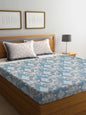 Arrabi Beige & Blue Floral 300 TC Super King Bedsheet With 2 Pillow Covers