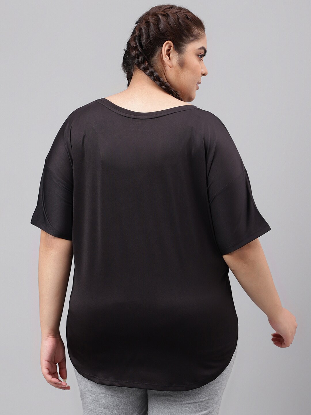 MKH Plus Size Typography Printed Dri-FIT Relaxed Fit Drop-Shoulder Sleeves Gym T-shirt