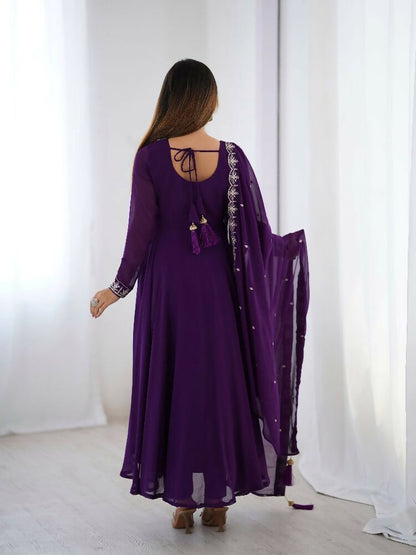 Joban Fashion Purple Kurta Set Georgette Sequence Embroidery Work