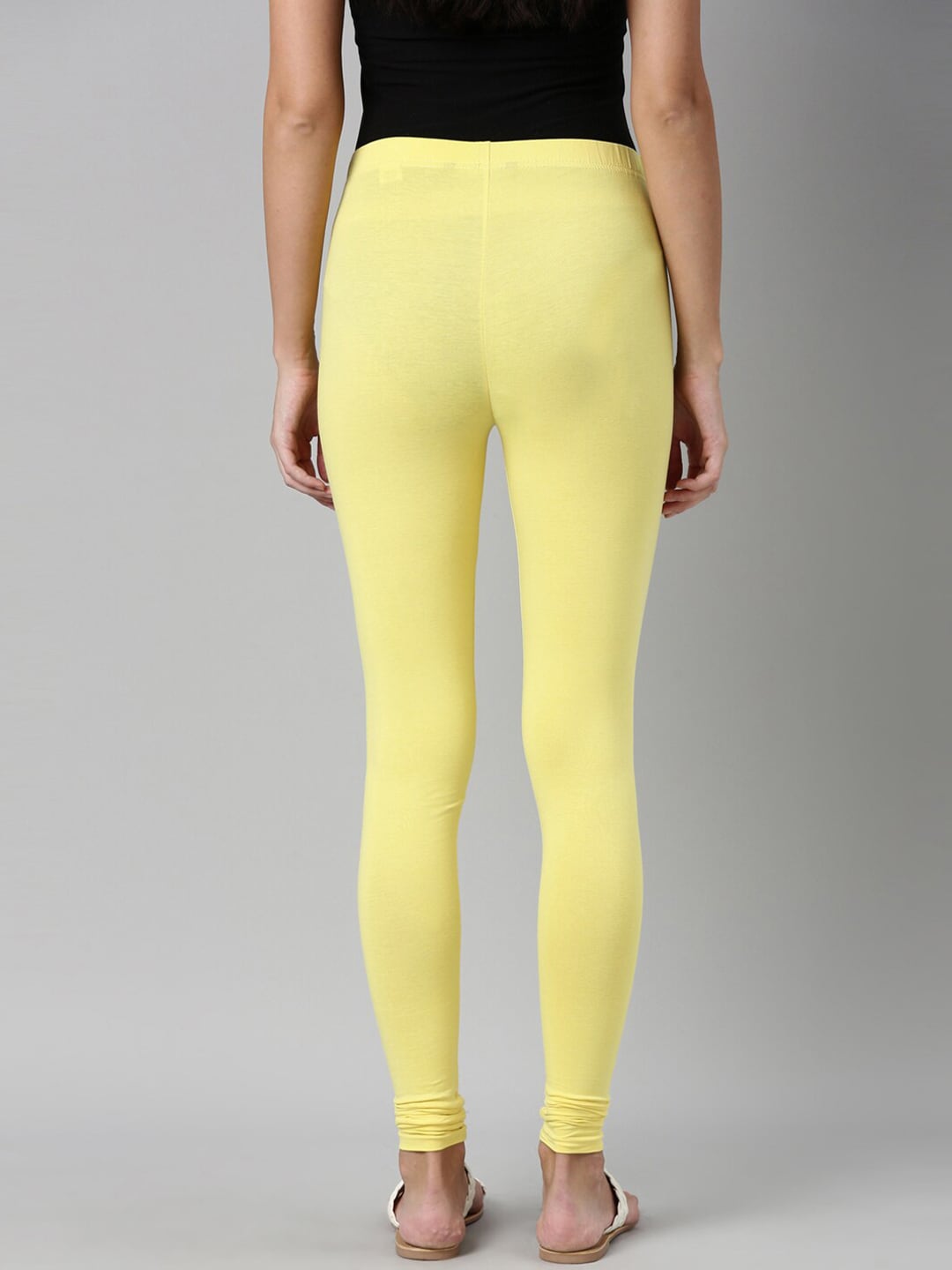 Souchii Yellow Solid Slim-Fit Churidar-Length Leggings