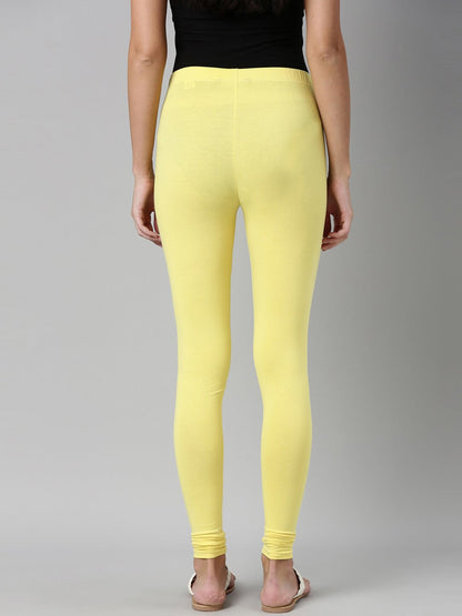 Souchii Yellow Solid Slim-Fit Churidar-Length Leggings