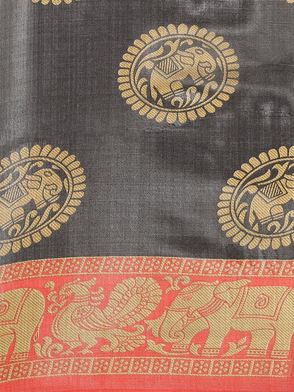 Saree Mall Black & Beige Art Silk Printed Bhagalpuri Saree