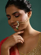 Gold-Polished White Green Kundan-Studded Pearl Beaded Nosepin - Ruby Raang
