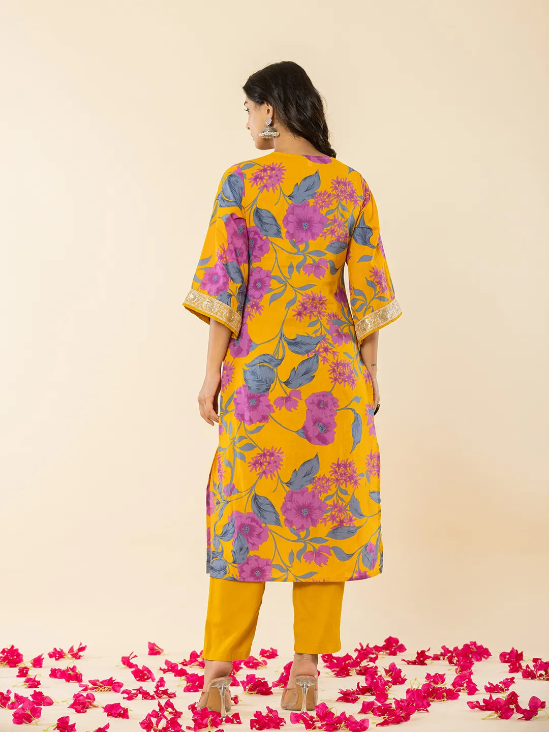 Yufta Cotton Mustard Kurta Pant Dupatta Set