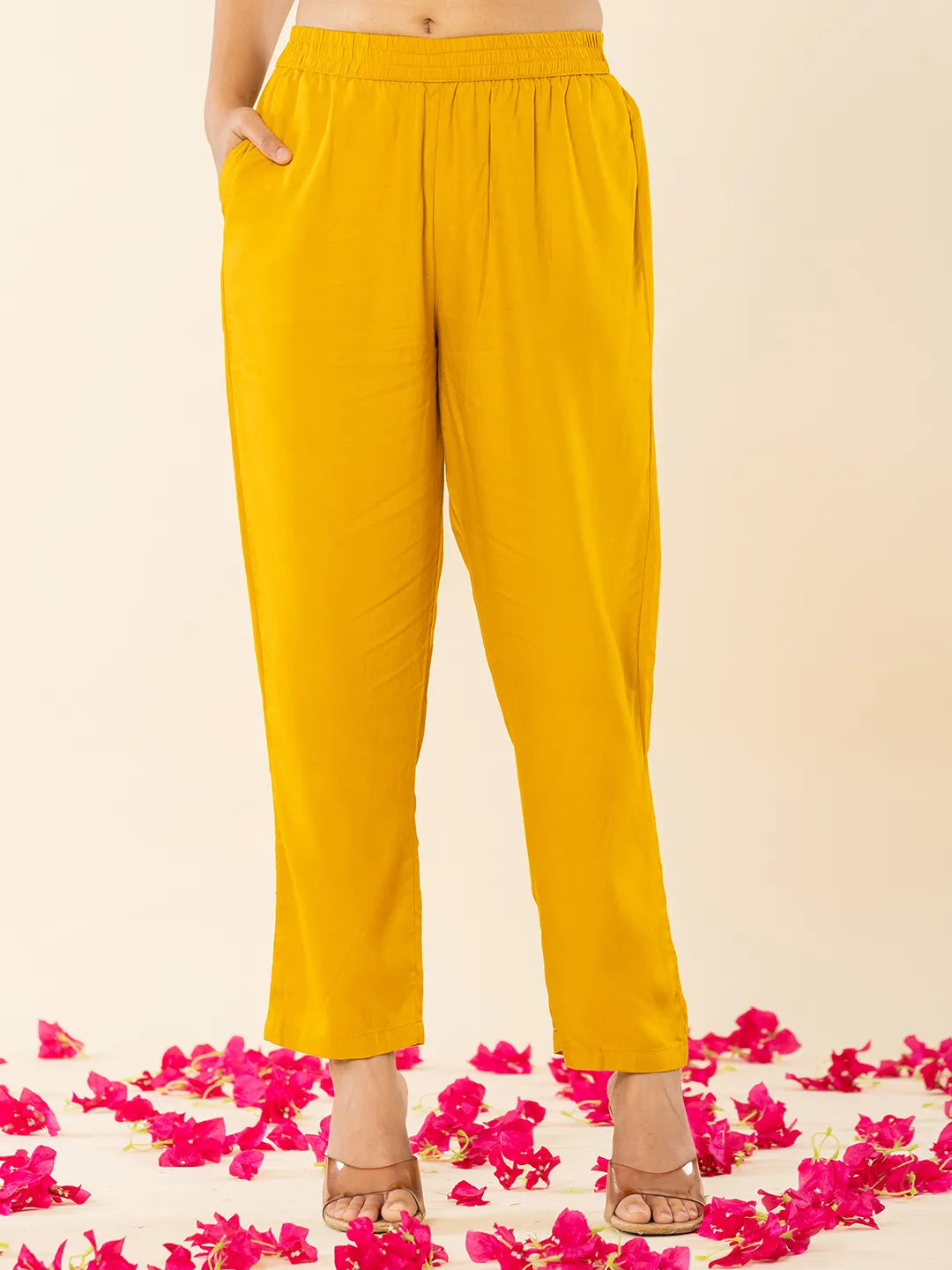 Yufta Cotton Mustard Kurta Pant Dupatta Set