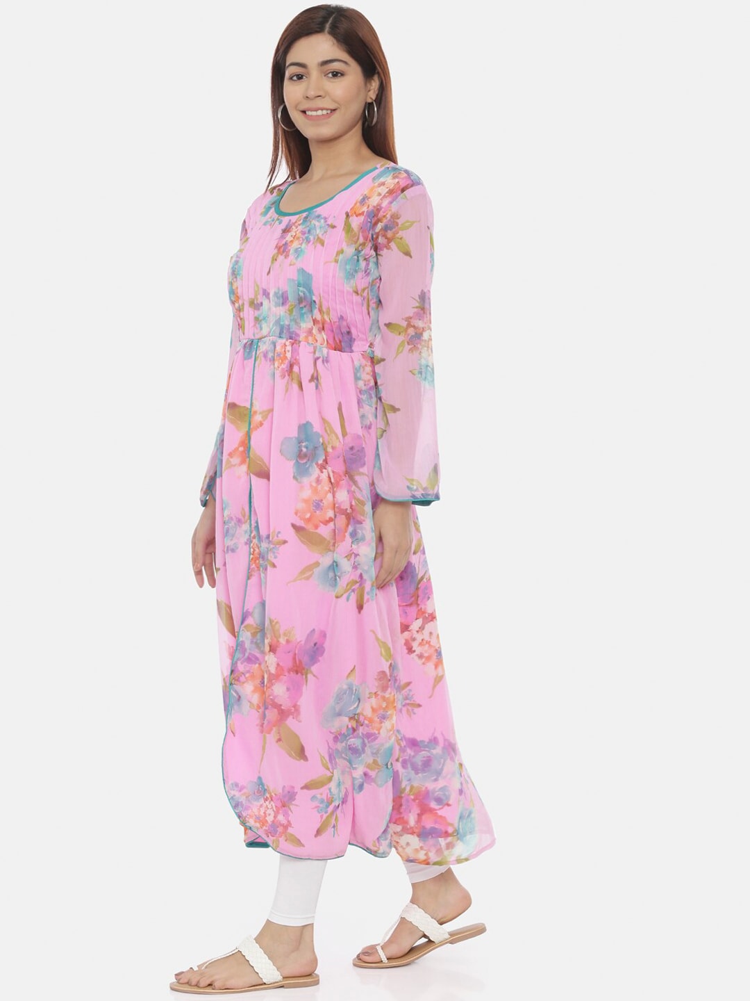 Souchii Pink Printed Fit and Flare Dress