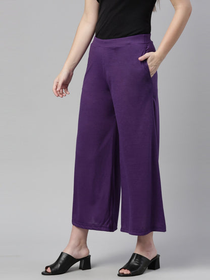 Souchii Violet Solid Wide Leg Palazzo