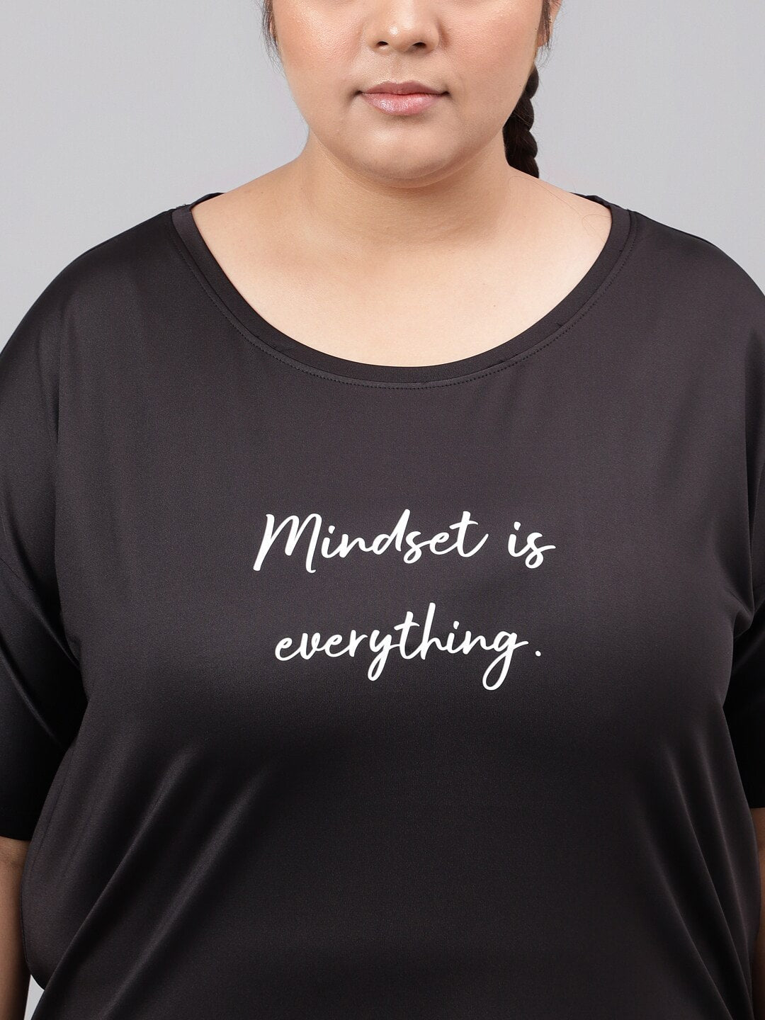MKH Plus Size Typography Printed Dri-FIT Relaxed Fit Drop-Shoulder Sleeves Gym T-shirt