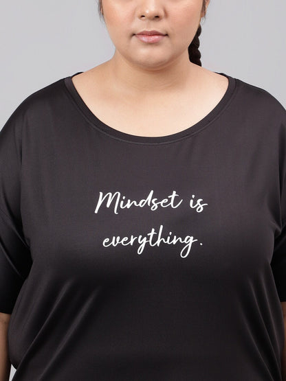 MKH Plus Size Typography Printed Dri-FIT Relaxed Fit Drop-Shoulder Sleeves Gym T-shirt