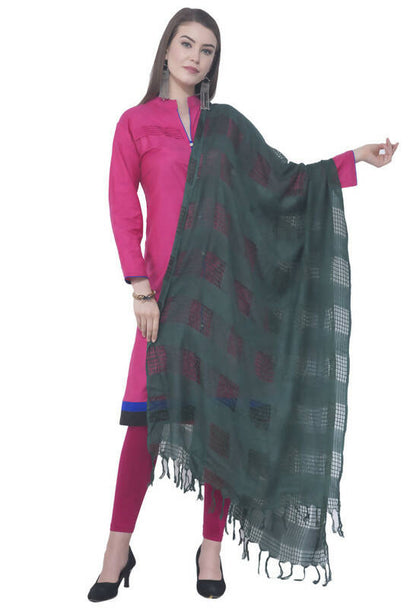Mominos Fashion Moeza Bottle Green Window Cotton Dupatta