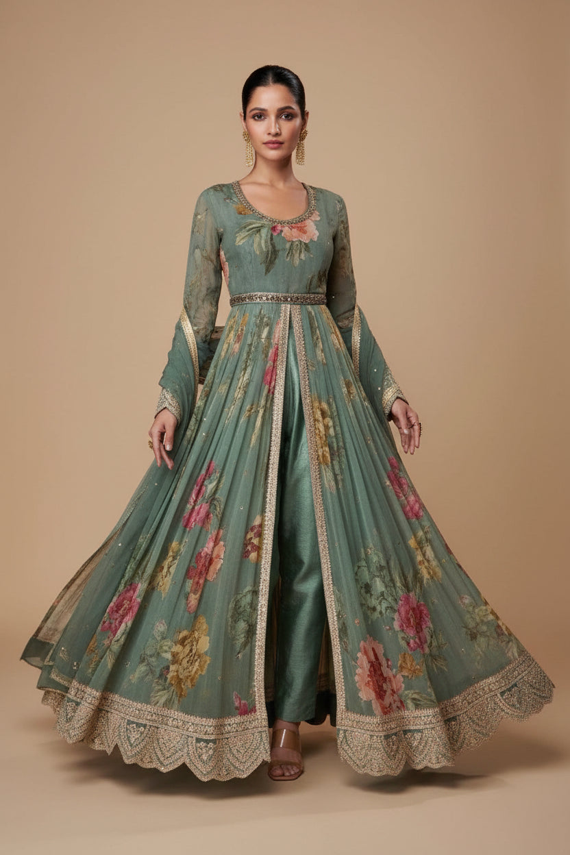 Chiffon Long Kurti set | Long gown