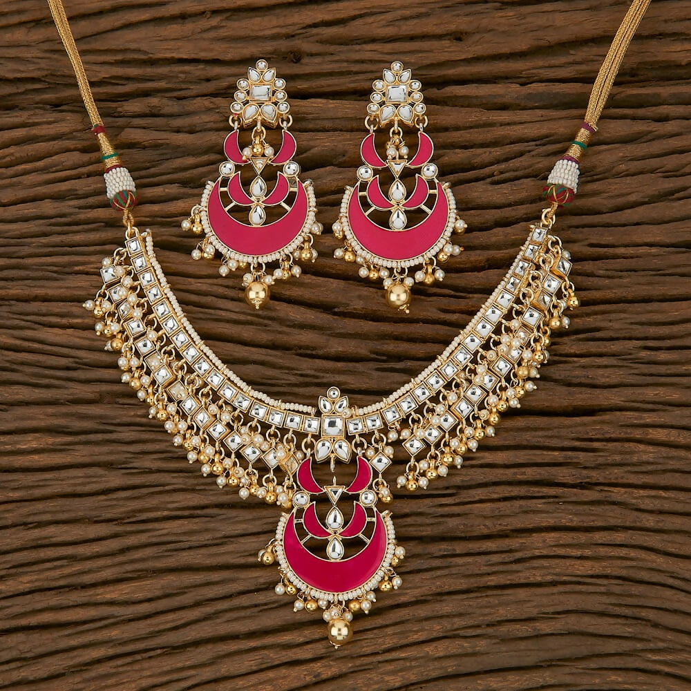 Joban Fashion Women Golden White Rani Necklace Set