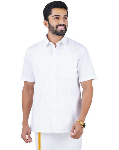 Ramraj Cotton Mens Half Sleeve Formal 100 % Cotton White Shirt