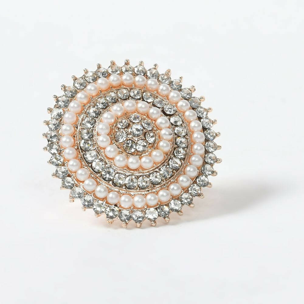 Mominos Fashion Joharkamal Gold-Polished Stone Studded Adjustable Finger Ring - Design 05
