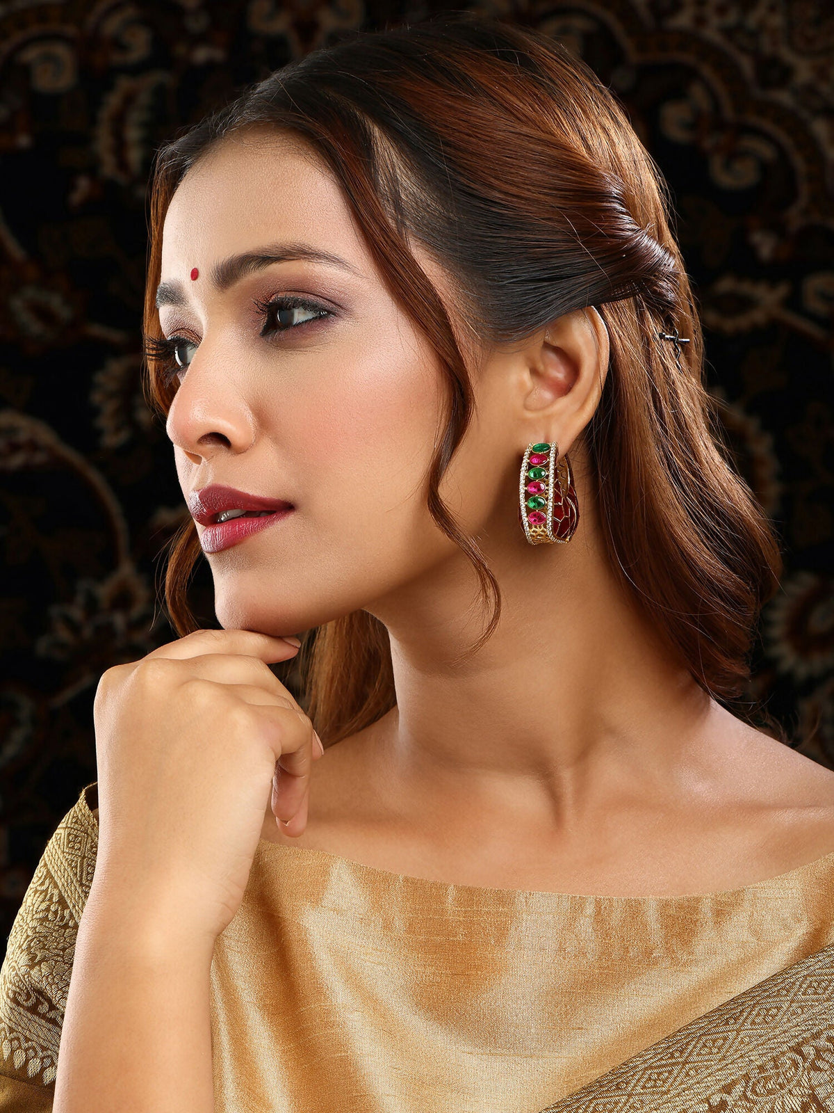 Ruby Raang Gold Polished Kundan Work Multi Loops