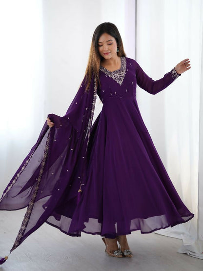 Joban Fashion Purple Kurta Set Georgette Sequence Embroidery Work
