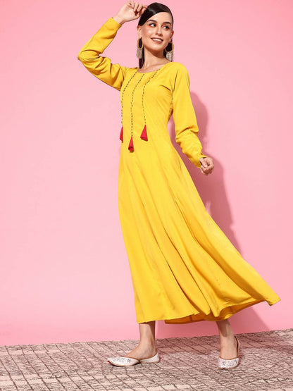 Ahalyaa Women's Traditional wear Ethnic Dress - Mustard
