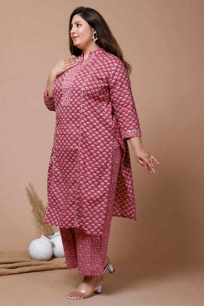 Miravan Women's Floral Printed Cotton Kurta With Palazzo 