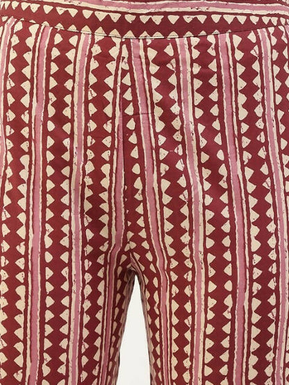 FIORRA Women's Maroon Cotton Straight Kurta Pant With Dupatta