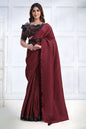 Maroon Crepe Silk Georgette Texture with Cord, Sequence Embroidered & Stone work Saree - Mohmanthan Majestica