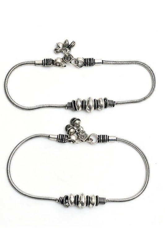 Mominos Fashion Kamal Johar Oxidised Party Wear Silver Anklets