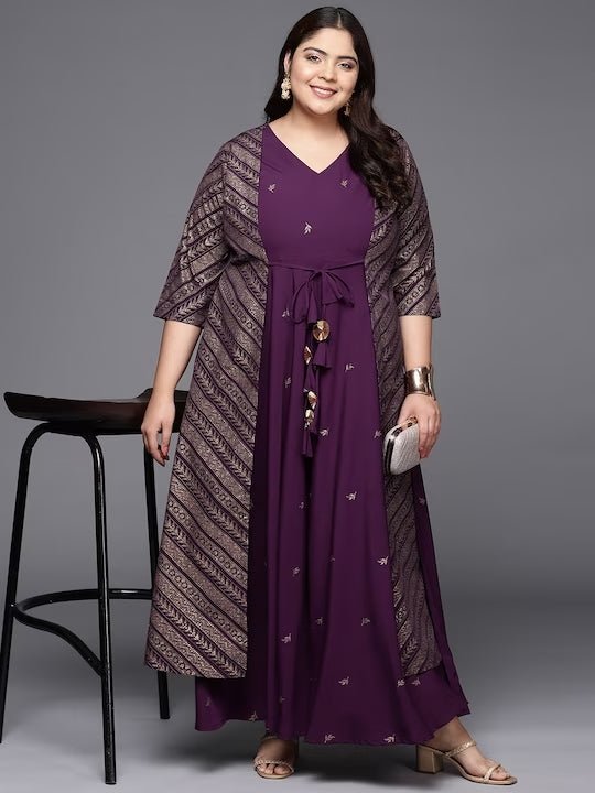 Ahalyaa Plus Size V-neck Maxi Ethnic Dress