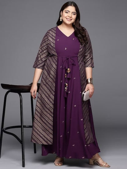Ahalyaa Plus Size V-neck Maxi Ethnic Dress
