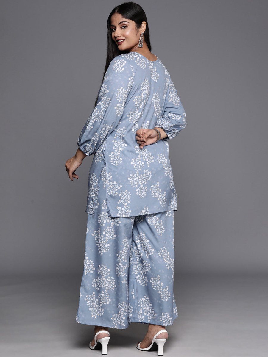 Ahalyaa Plus Size Floral Print Zari Ethnic Tunic with Palazzos