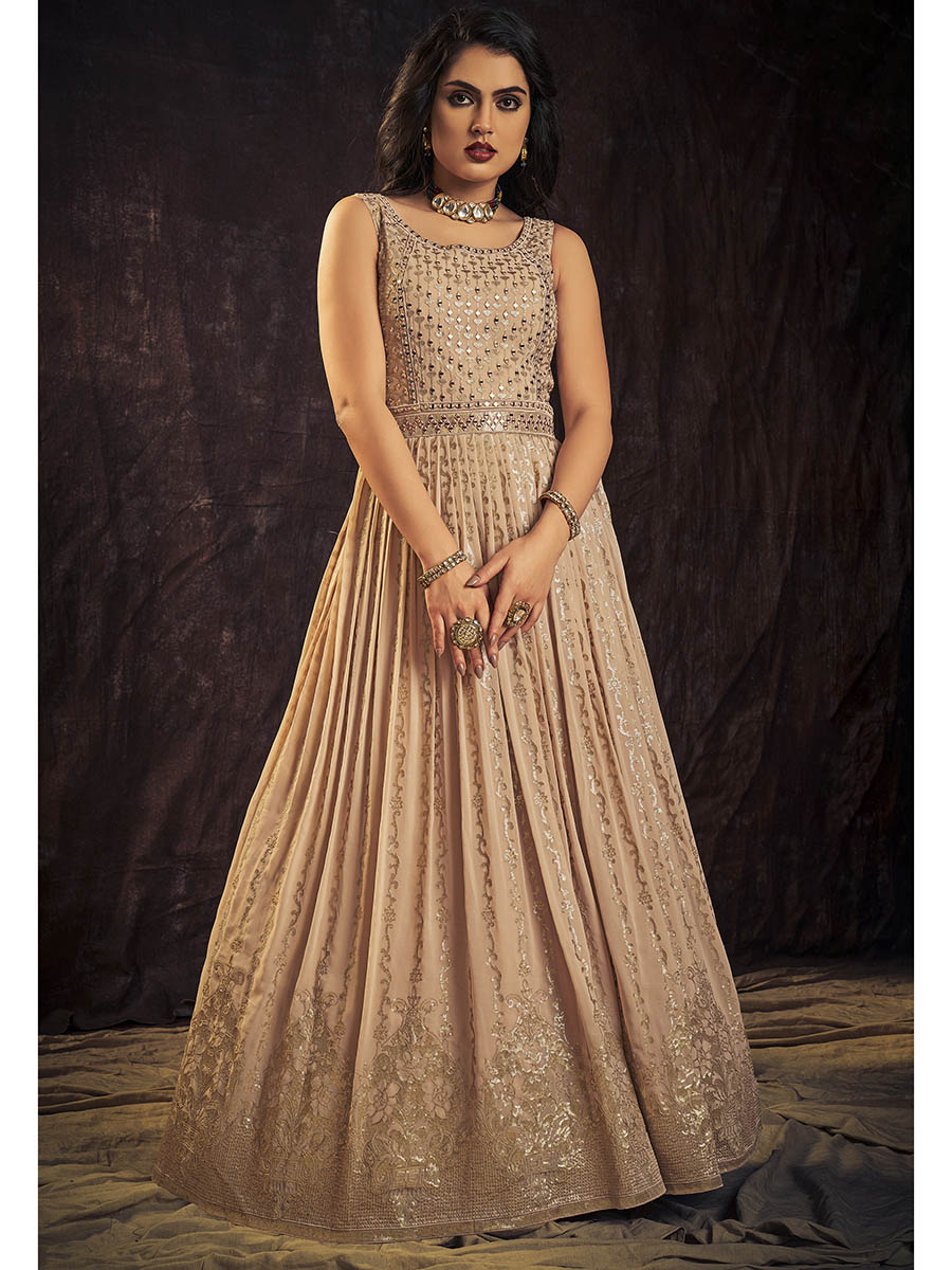 Myra Peach Real Georgette Designer Gown Style Suit