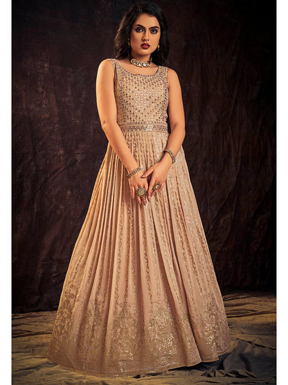 Myra Peach Real Georgette Designer Gown Style Suit