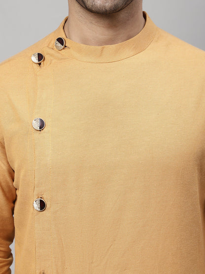 Even Apparels Mustard Sherwani Kurta With Asymetrical Cut