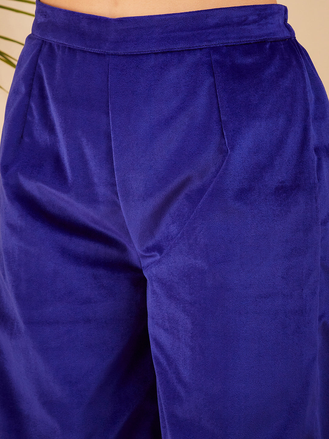 InWeave Women's Royal Blue Mughal Shaan Style Velvet Short Kurta Set