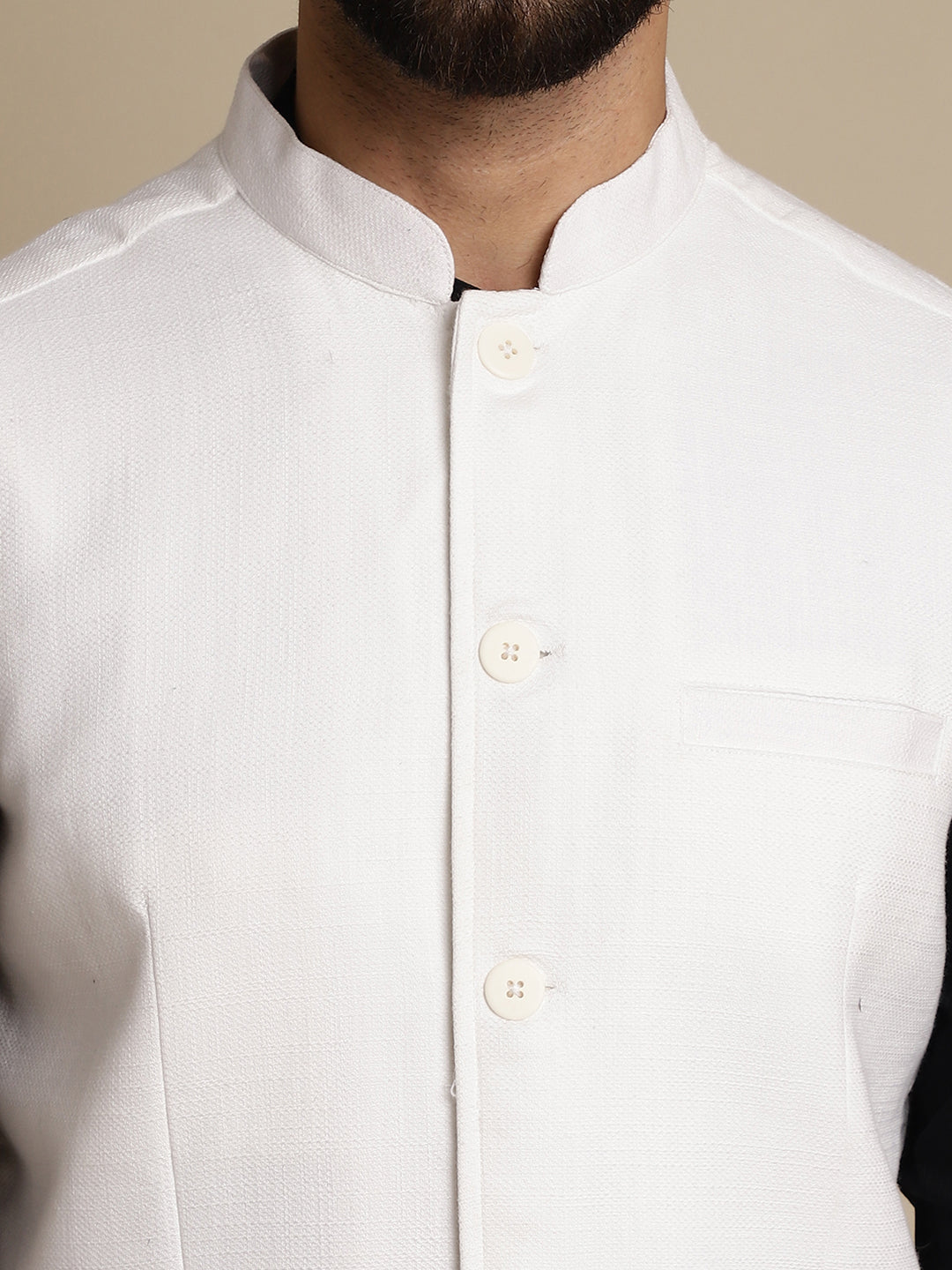 Even Apparels Men's White Mandarin Collar Waistcoat