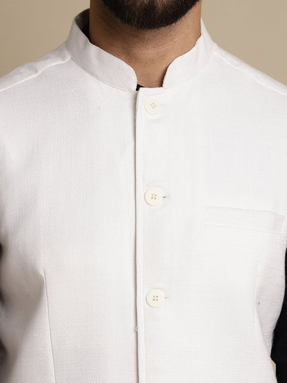 Even Apparels Men's White Mandarin Collar Waistcoat