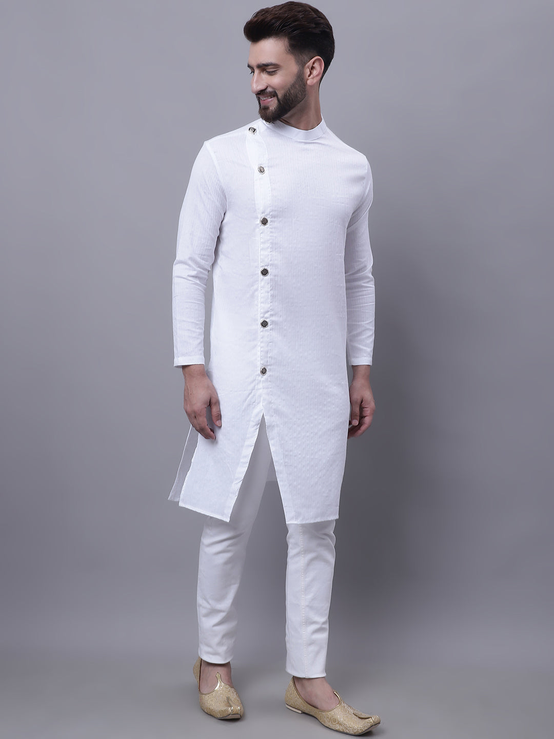 Even Apparels White Sherwani Kurta With Asymetrical Cut