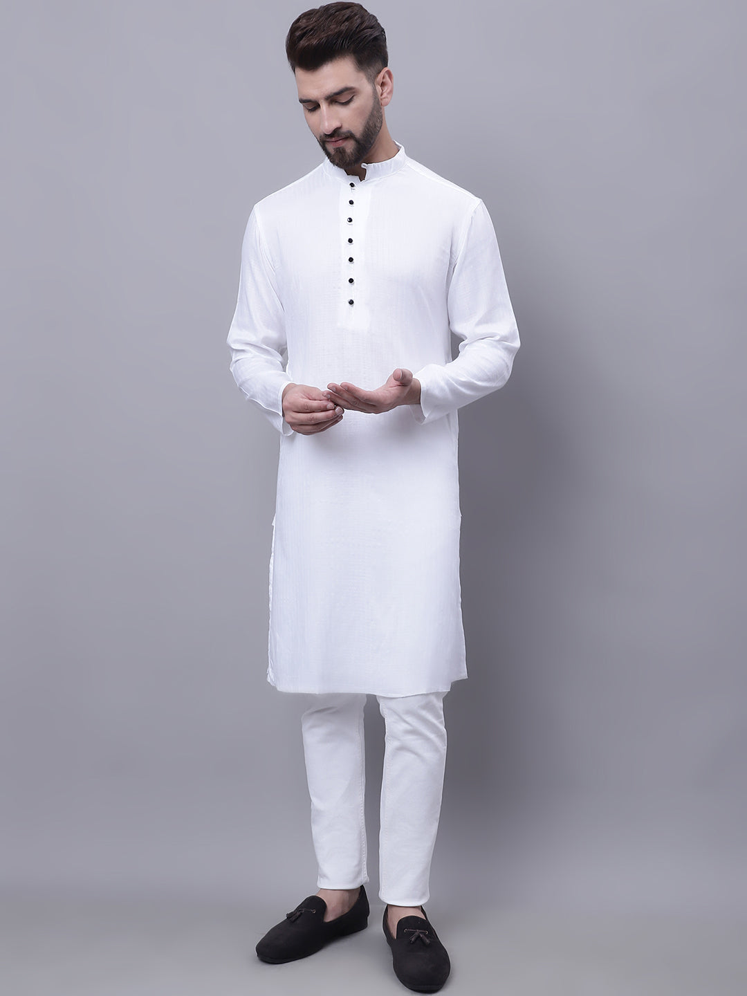 Even Apparels White Pure Cotton Kurta With Band Collar