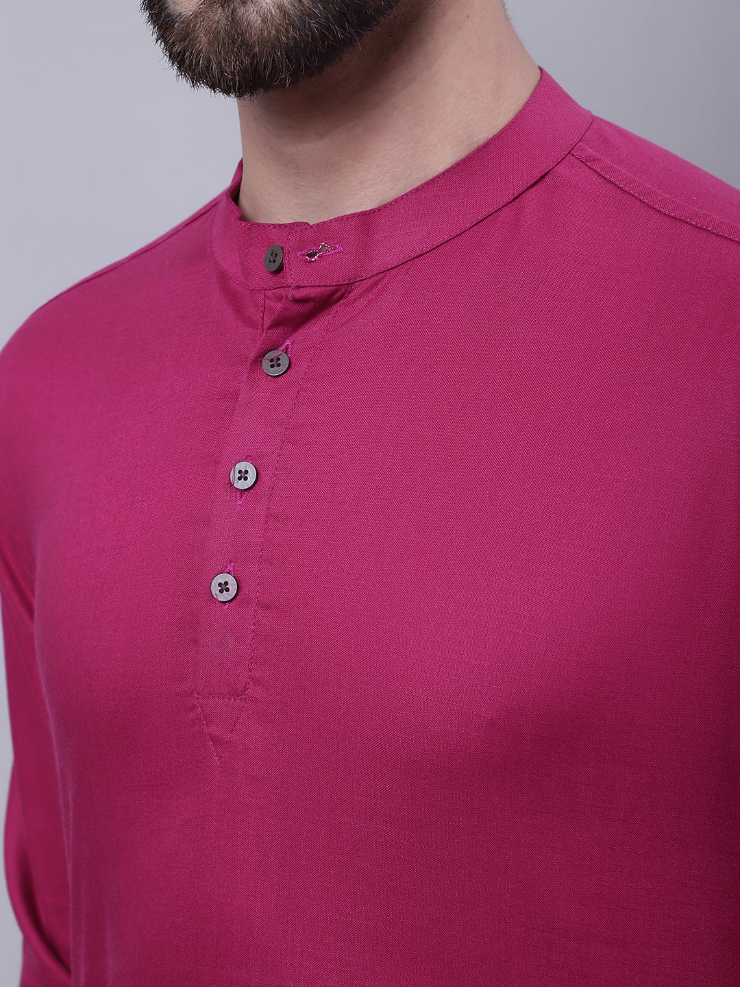 Even Apparels Wine Pure Cotton Short Kurta With Band Collar