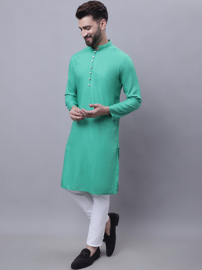 Even Apparels Green Kurta With Band Collar