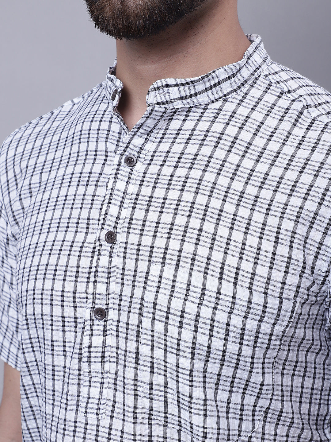 Even Apparels Multi Pure Cotton Short Sleeves Kurta With Band Collar