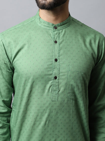 Even Apparels Green Solid Kurta With Band Collar