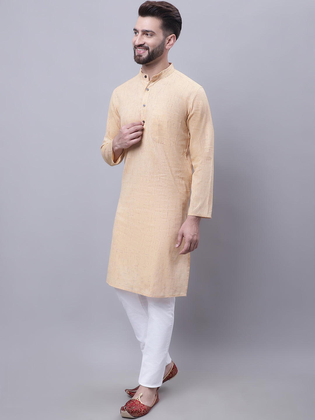 Even Apparels Yellow Pure Cotton Kurta With Band Collar