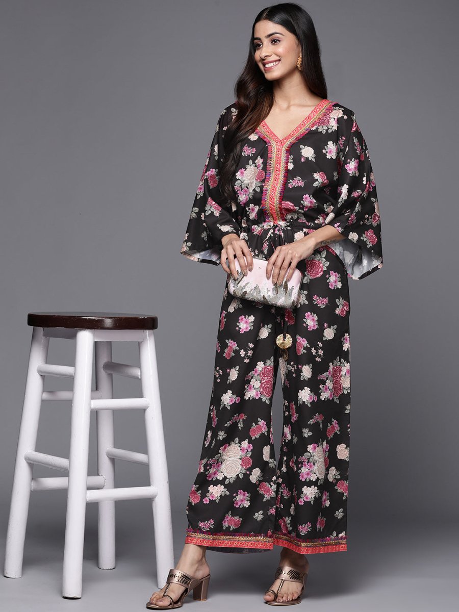 Ahalyaa Printed Crepe Basic Jumpsuit With Lace Inserts